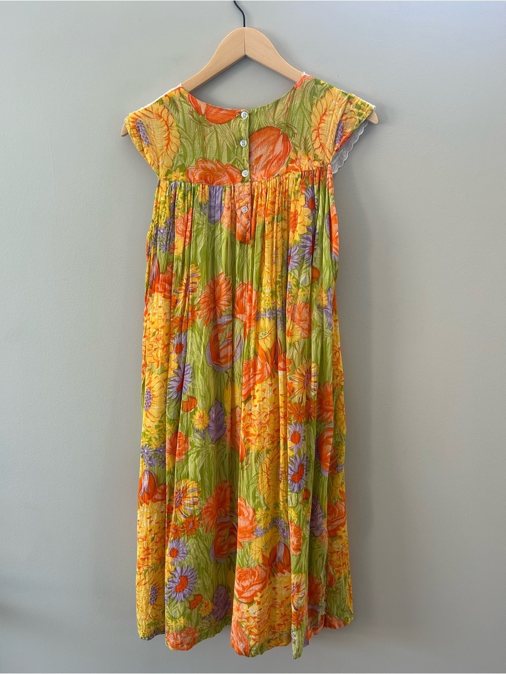 Vintage 70’s Embroidered Lace Scallop Neck Sleeveless Vibrant Prairie Midi Dress - Picture 5 of 8